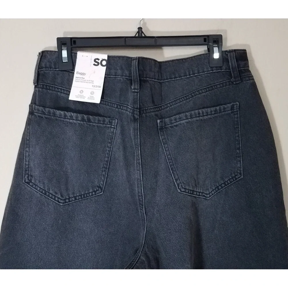 SO Jeans Baggy Highest Rise Pleated Front Juniors‎ Size 13/31W Faded Black NEW